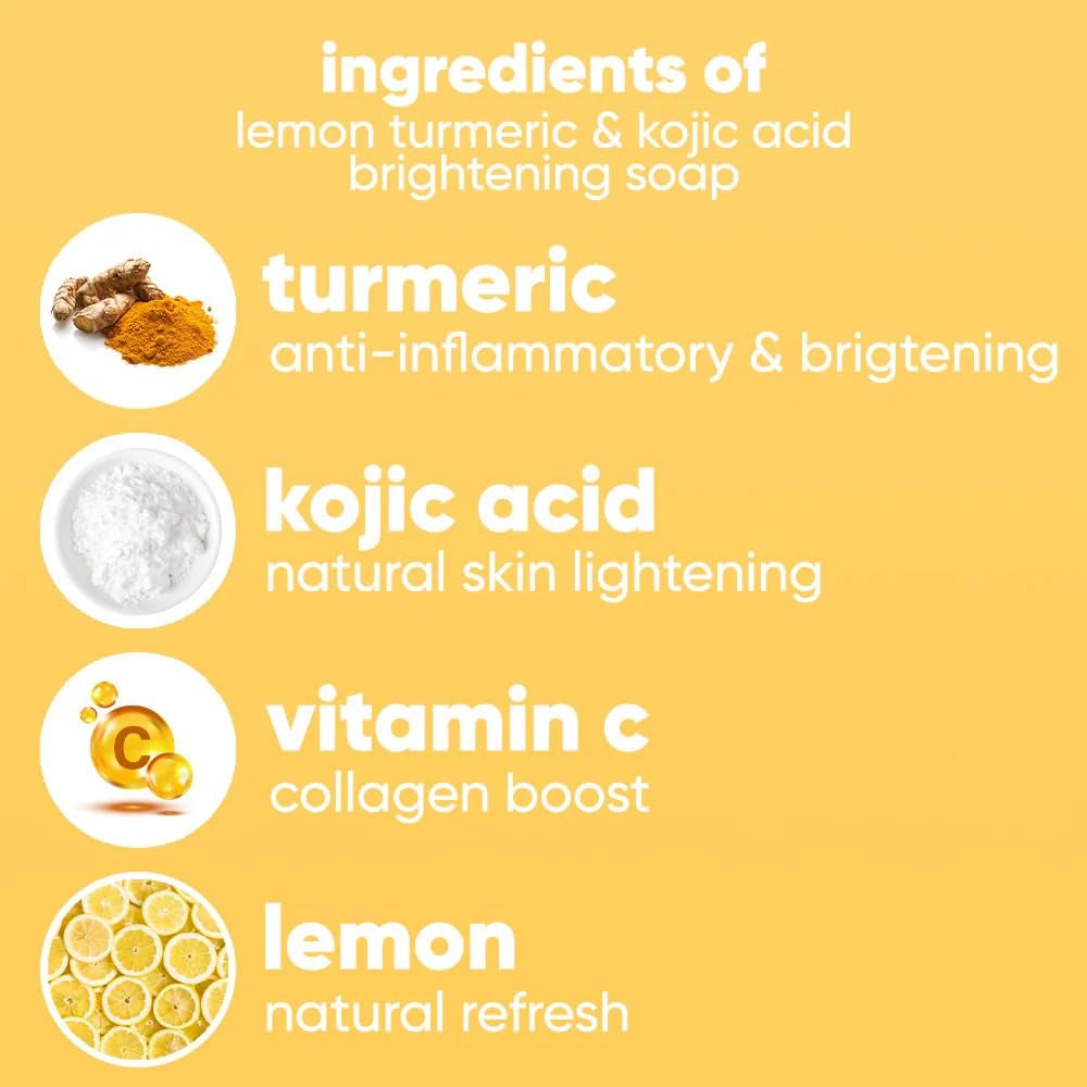 Turmeric and Kojic Acid Skin Brightening Soap All Natural Gentle Cleanser for All Skin Types. Fights Acne, Reduces Dark Spots & Fades Scars. Face & Body Cleanser for Men, Women & Teens. (1 Soap Bar)