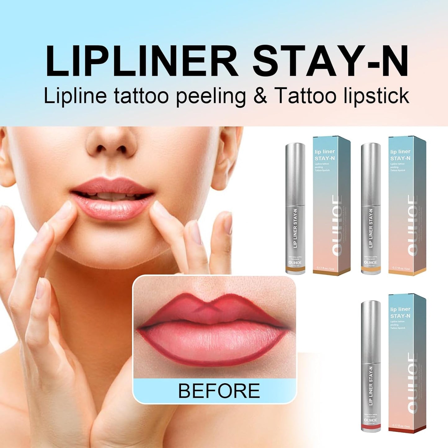 2PCS Peel off Lip Liner Lip Stain, Peel off Lip Tint Tattoo, Long Lasting Stain,Waterproof Lip Liner Tattoo Matte, Transfer-Proof