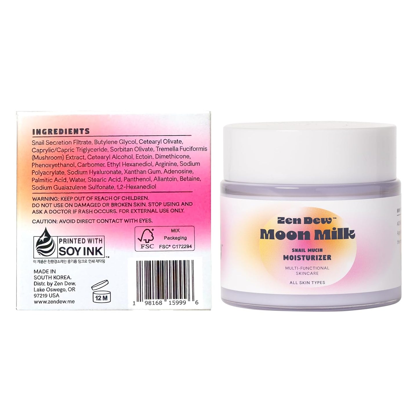 Moon Milk Snail Mucin Moisturizer Glow Cream – Milky Gel Cream Korean Moisturizer That Replenishes Moisture and Leaves Skin Brighter, Plumper, Soothed and Beautifully Smooth, 3.52Oz.