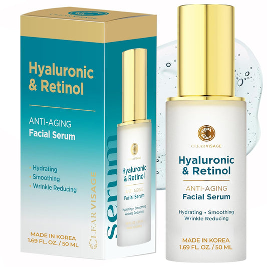 Hyaluronic Acid Serum with Retinol - Revitalizing Anti-Aging, Radiant Glowing Complexion, Wrinkle Reduction - Dermatologist Tested, Korean Skin Care, Clean Beauty - 1.69 Fl. Oz