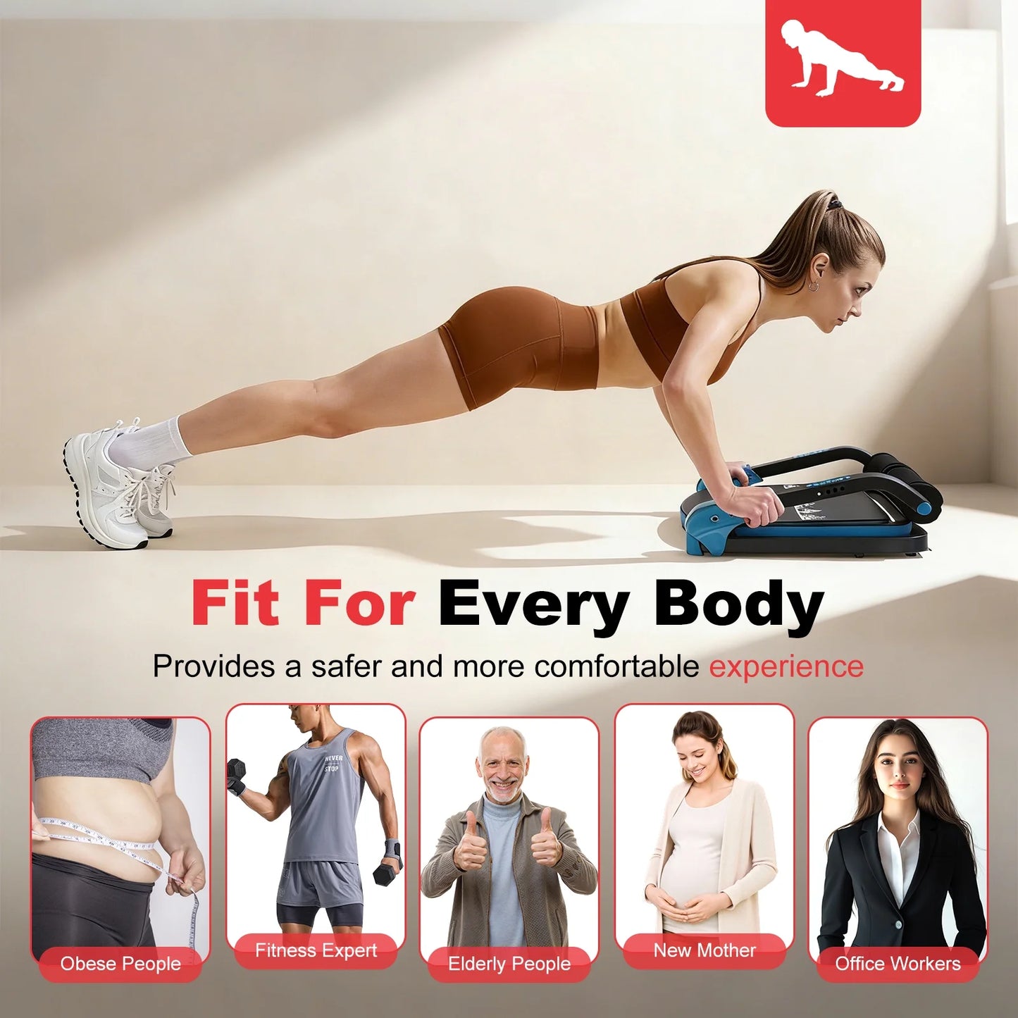 Adjustable Ab Trainer Ab Machine Sit up Exercise Equipment & Core Machine, Home Workout Equipment, with 3 Resistance Levels & 2 Elastic Rope