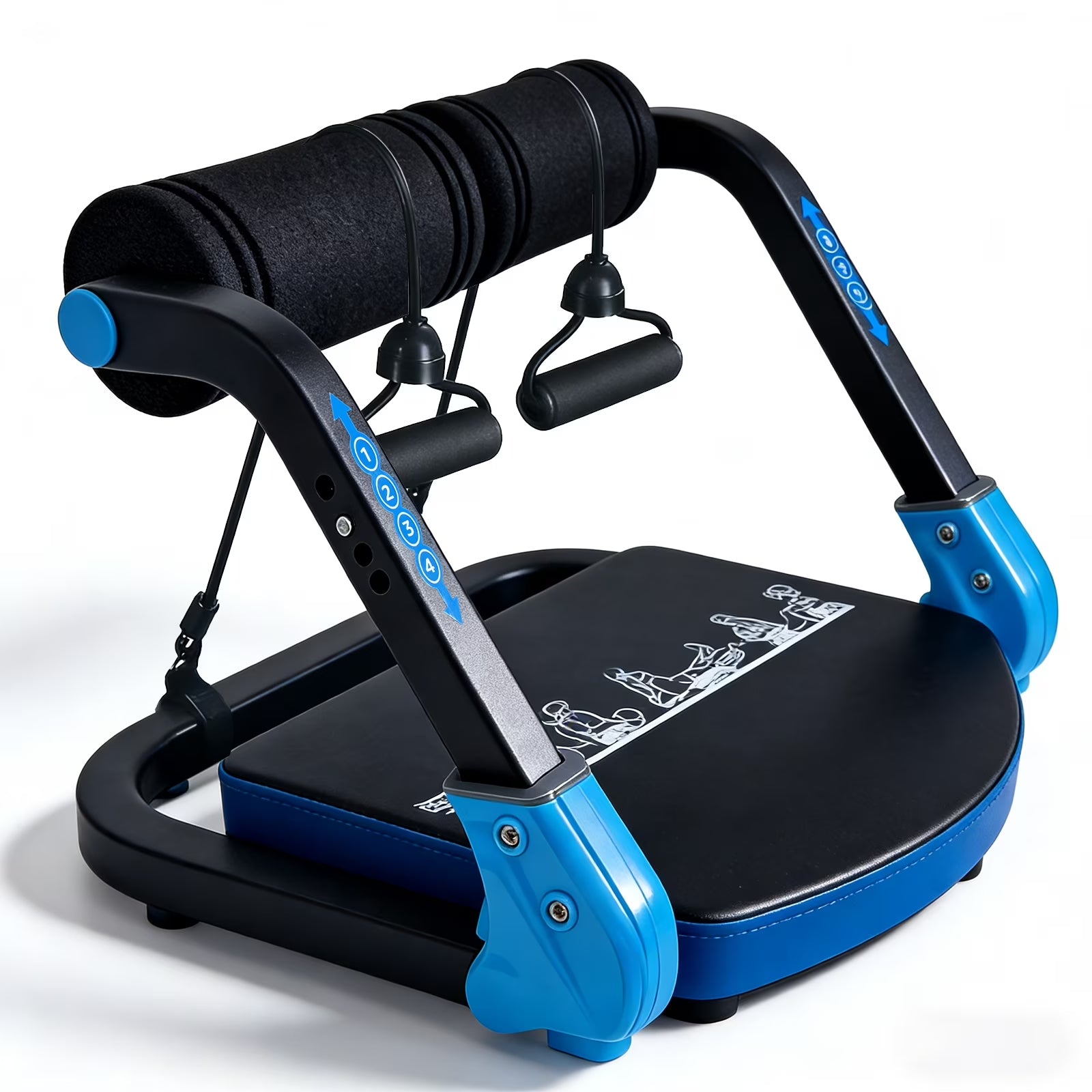 Adjustable Ab Trainer Ab Machine Sit up Exercise Equipment & Core Machine, Home Workout Equipment, with 3 Resistance Levels & 2 Elastic Rope